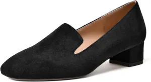 MERRORI Womens Square Toe Suede Casual Slip On Wedding Chunky Low Heel Loafers Shoes 1.5 Inch