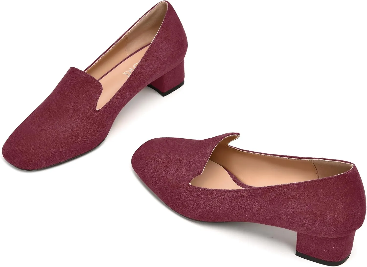 MERRORI Womens Square Toe Suede Casual Slip On Wedding Chunky Low Heel Loafers Shoes 1.5 Inch