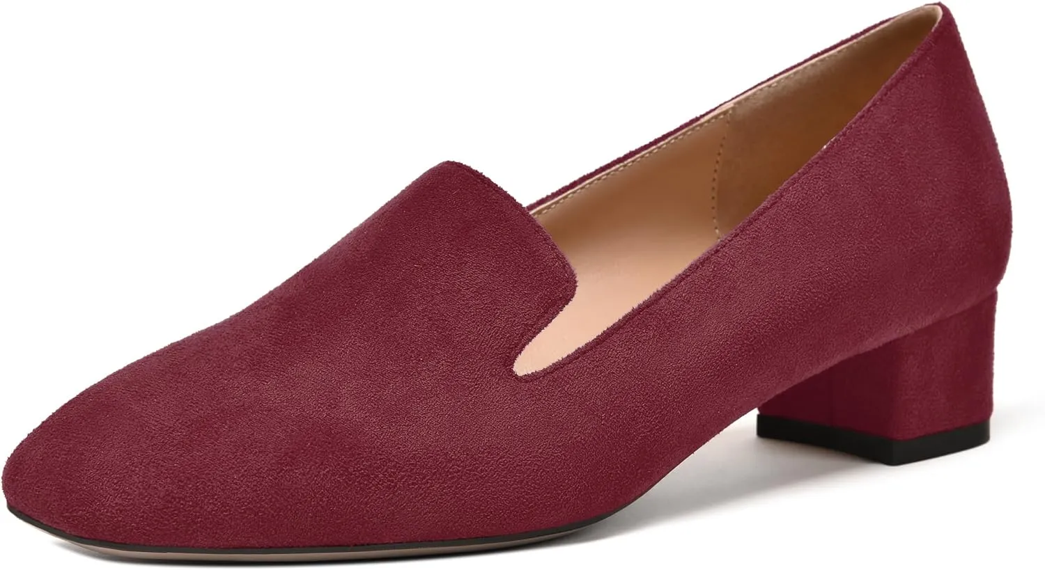 MERRORI Womens Square Toe Suede Casual Slip On Wedding Chunky Low Heel Loafers Shoes 1.5 Inch