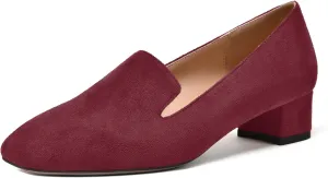 MERRORI Womens Square Toe Suede Casual Slip On Wedding Chunky Low Heel Loafers Shoes 1.5 Inch