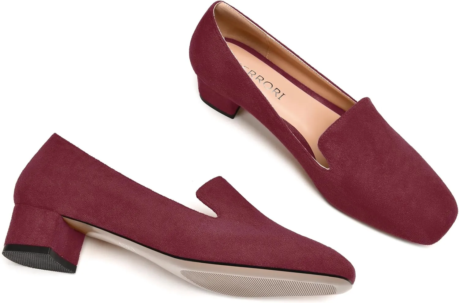 MERRORI Womens Square Toe Suede Casual Slip On Wedding Chunky Low Heel Loafers Shoes 1.5 Inch