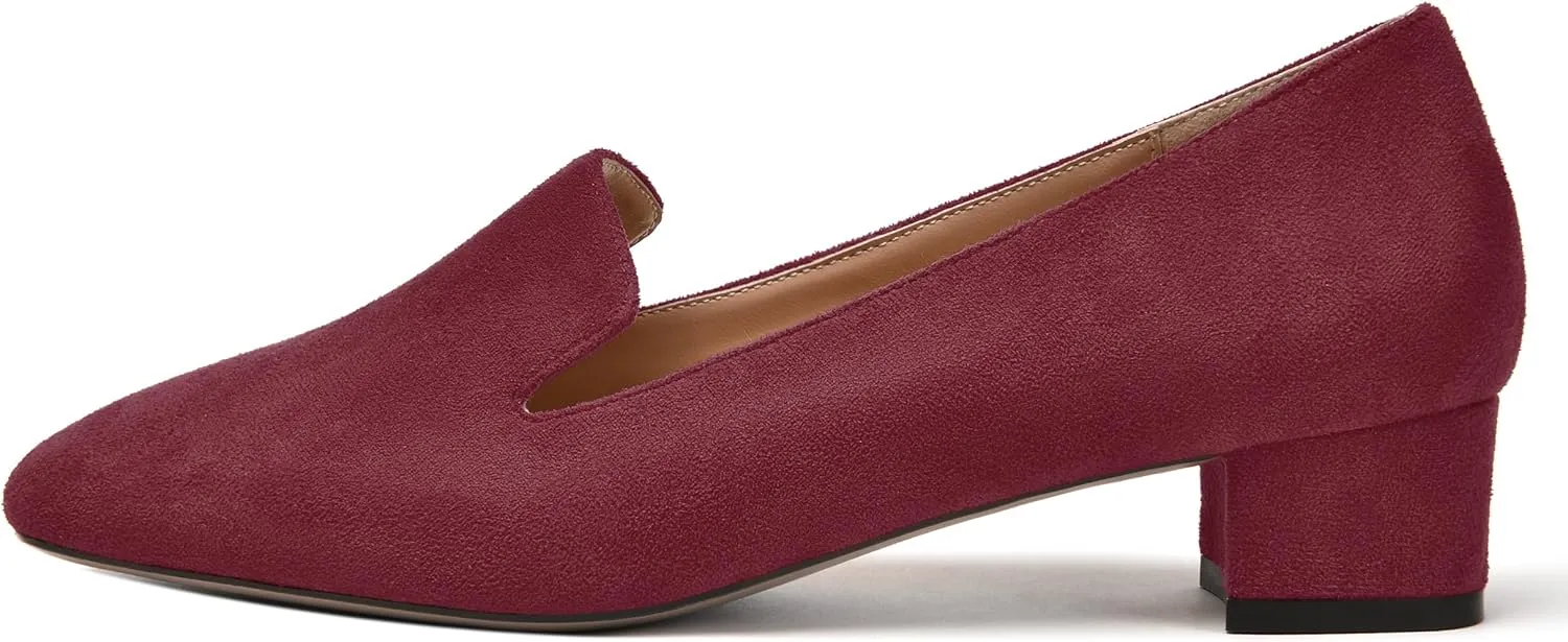 MERRORI Womens Square Toe Suede Casual Slip On Wedding Chunky Low Heel Loafers Shoes 1.5 Inch