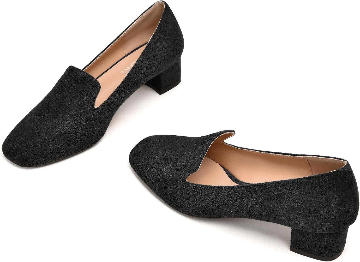 MERRORI Womens Square Toe Suede Casual Slip On Wedding Chunky Low Heel Loafers Shoes 1.5 Inch