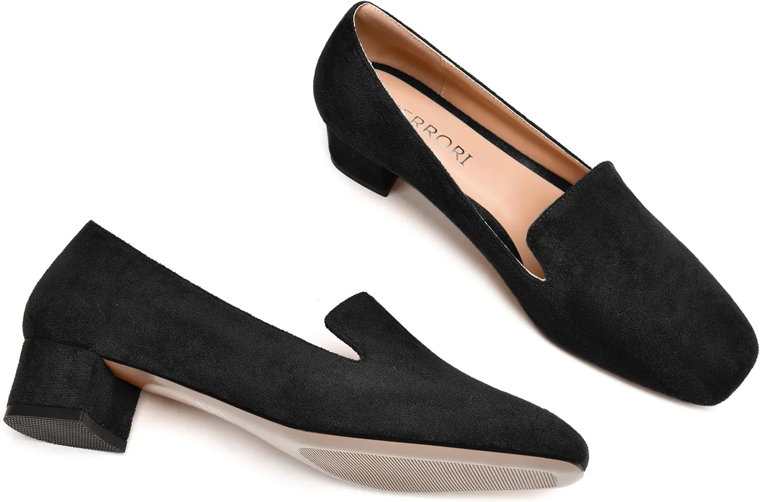 MERRORI Womens Square Toe Suede Casual Slip On Wedding Chunky Low Heel Loafers Shoes 1.5 Inch