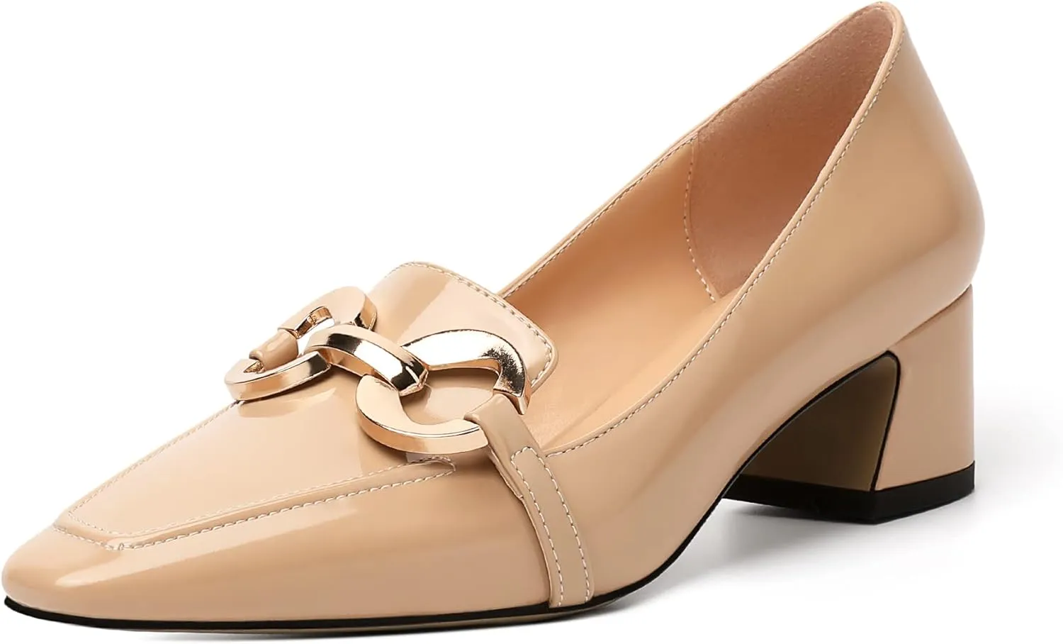 Mettesally Womens Square Toe Block Heels Mid Chunky Heel Loafer Pumps Slip On Chain Dress Comfortable Prom Shoes