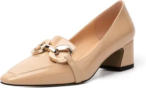 Mettesally Womens Square Toe Block Heels Mid Chunky Heel Loafer Pumps Slip On Chain Dress Comfortable Prom Shoes