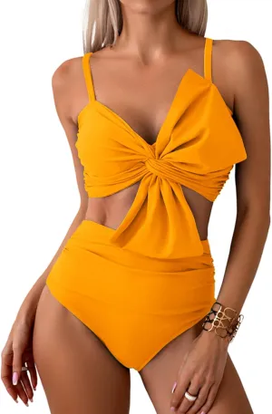 Milumia Women's 2 Piece High Waist Bow Bikini Set Twist Swimsuit Bathing Suits