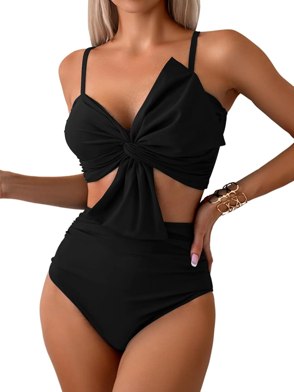Milumia Women's 2 Piece High Waist Bow Bikini Set Twist Swimsuit Bathing Suits