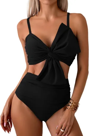 Milumia Women's 2 Piece High Waist Bow Bikini Set Twist Swimsuit Bathing Suits