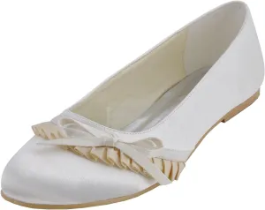 Minishion MZ596 Womens Round Toe Ruched Bridal Wedding Party Evening Satin Flats Shoes