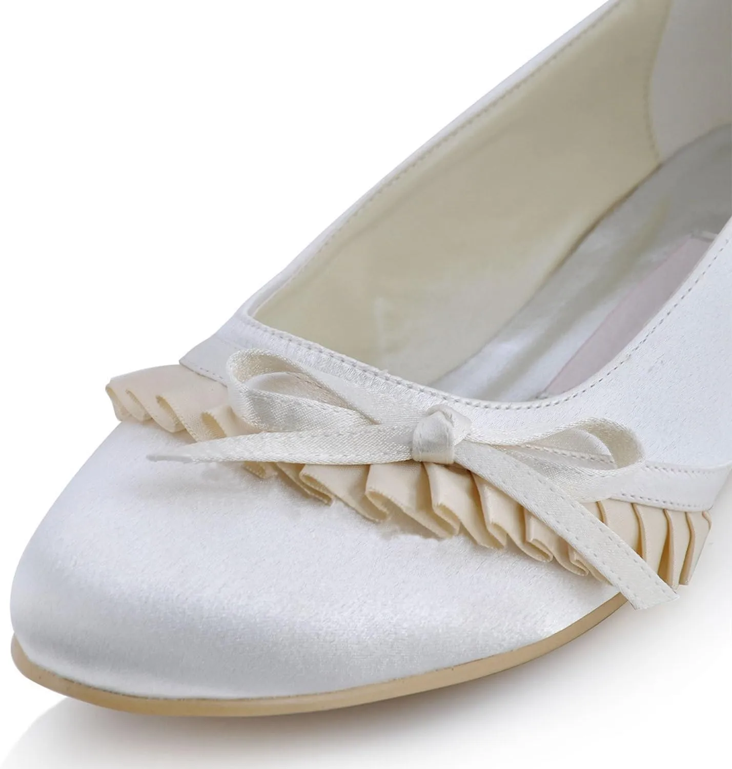 Minishion MZ596 Womens Round Toe Ruched Bridal Wedding Party Evening Satin Flats Shoes