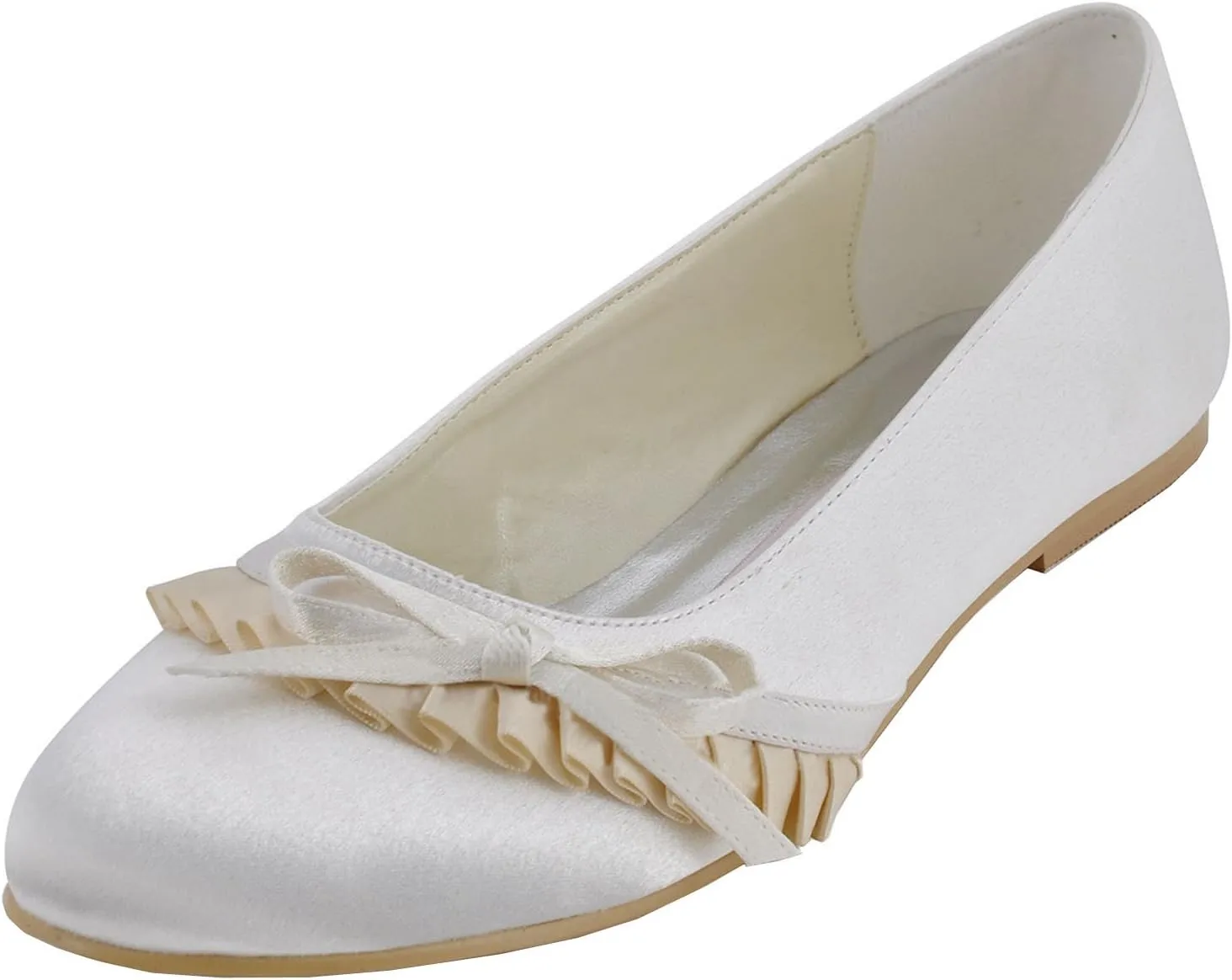 Minishion MZ596 Womens Round Toe Ruched Bridal Wedding Party Evening Satin Flats Shoes