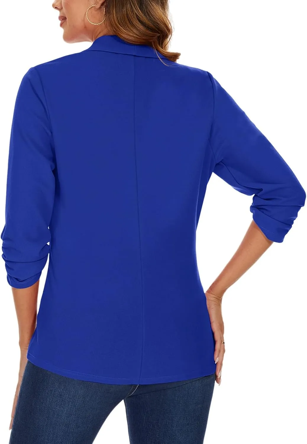 MINTLIMIT Womens Casual Blazer 3/4 Ruched Sleeve Open Front Cardigan Work Office Blazers Suit Jackets with Zipper Pockets