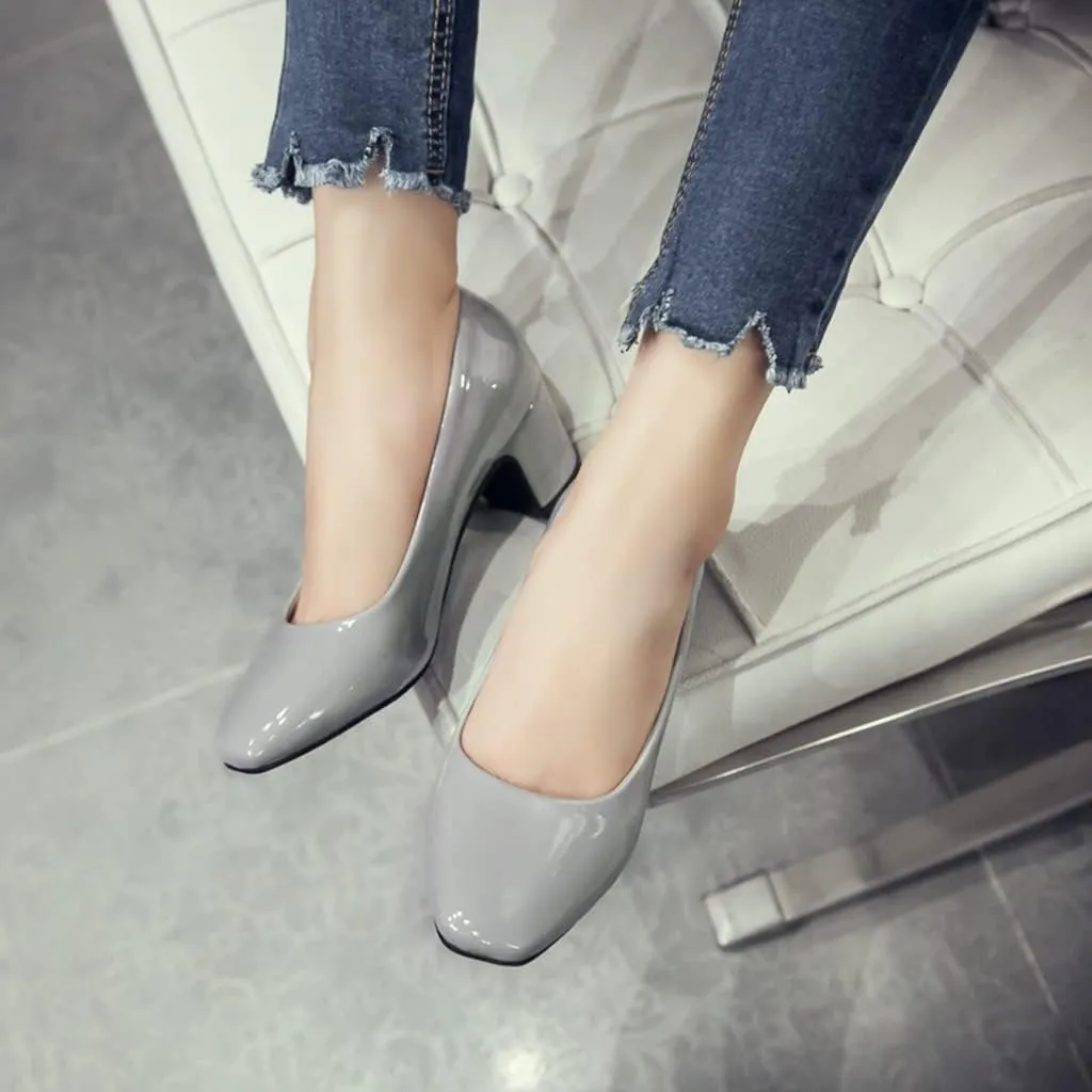 MIOKE Women's Square Toe Slip-On Pump Loafers Bow Tie Comfy Chunky Mid Heel Casual Work Office Dress Shoes