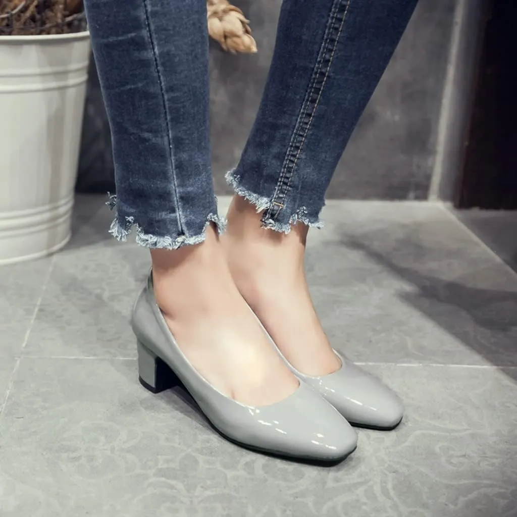 MIOKE Women's Square Toe Slip-On Pump Loafers Bow Tie Comfy Chunky Mid Heel Casual Work Office Dress Shoes