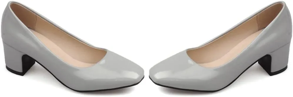 MIOKE Women's Square Toe Slip-On Pump Loafers Bow Tie Comfy Chunky Mid Heel Casual Work Office Dress Shoes