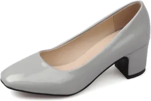 MIOKE Women's Square Toe Slip-On Pump Loafers Bow Tie Comfy Chunky Mid Heel Casual Work Office Dress Shoes