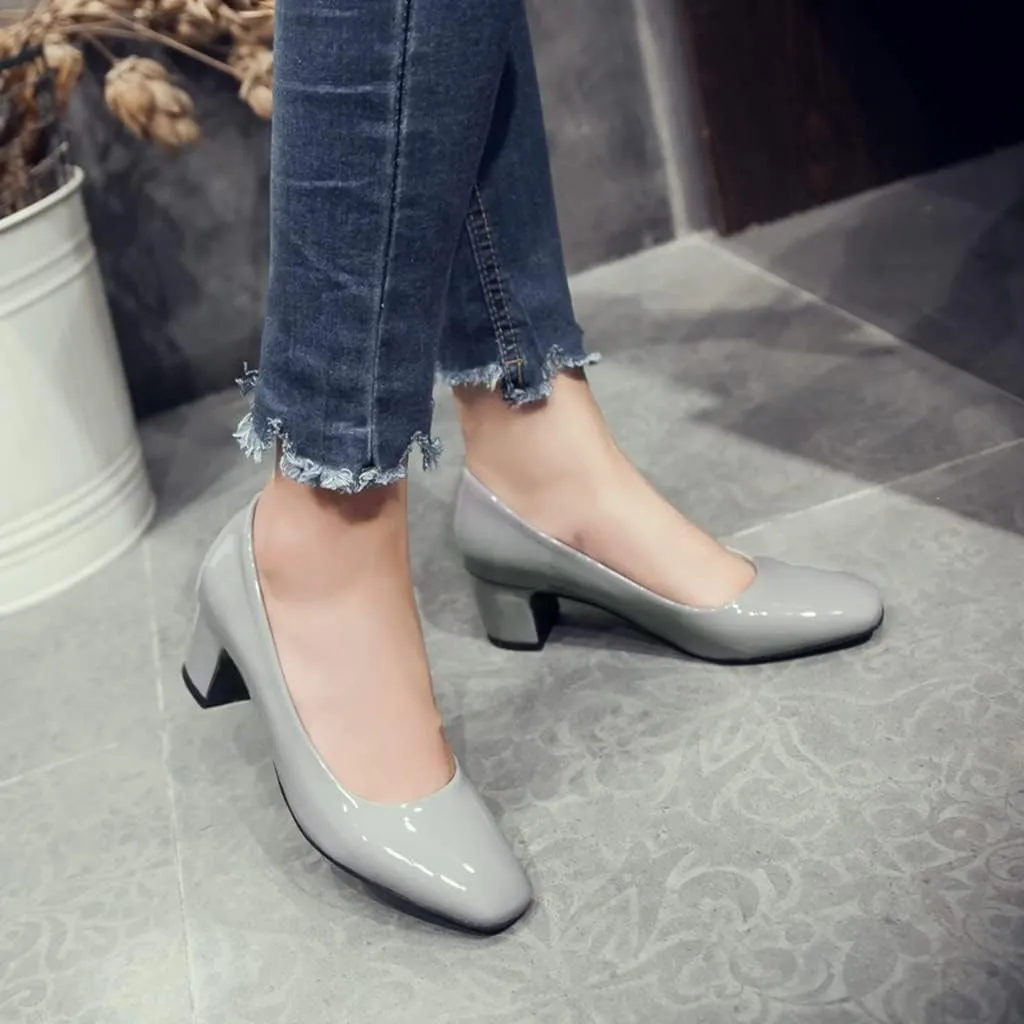 MIOKE Women's Square Toe Slip-On Pump Loafers Bow Tie Comfy Chunky Mid Heel Casual Work Office Dress Shoes
