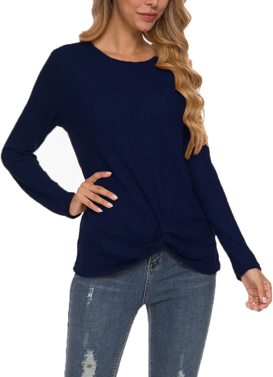 MISFAY Womens Casual Top Long Sleeve Cute Twist Knot Waffle Knit Shirts Tops