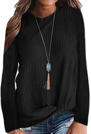 MISFAY Womens Casual Top Long Sleeve Cute Twist Knot Waffle Knit Shirts Tops
