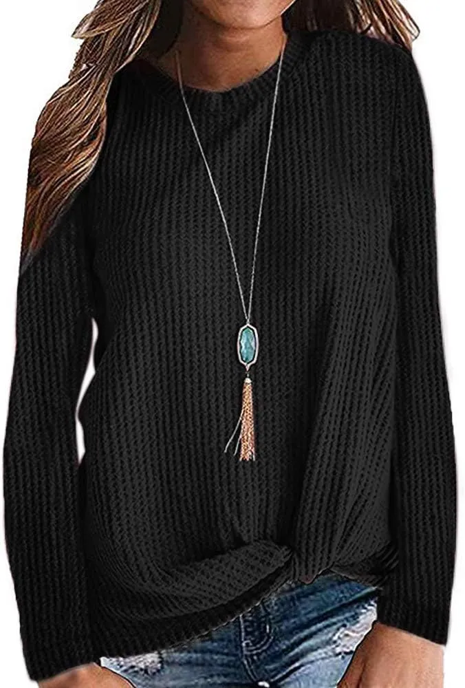 MISFAY Womens Casual Top Long Sleeve Cute Twist Knot Waffle Knit Shirts Tops
