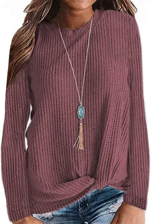 MISFAY Womens Casual Top Long Sleeve Cute Twist Knot Waffle Knit Shirts Tops