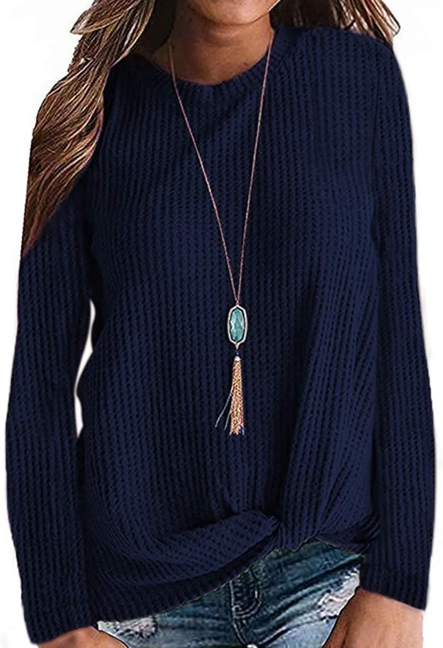 MISFAY Womens Casual Top Long Sleeve Cute Twist Knot Waffle Knit Shirts Tops