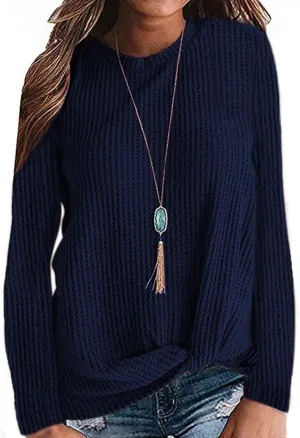 MISFAY Womens Casual Top Long Sleeve Cute Twist Knot Waffle Knit Shirts Tops
