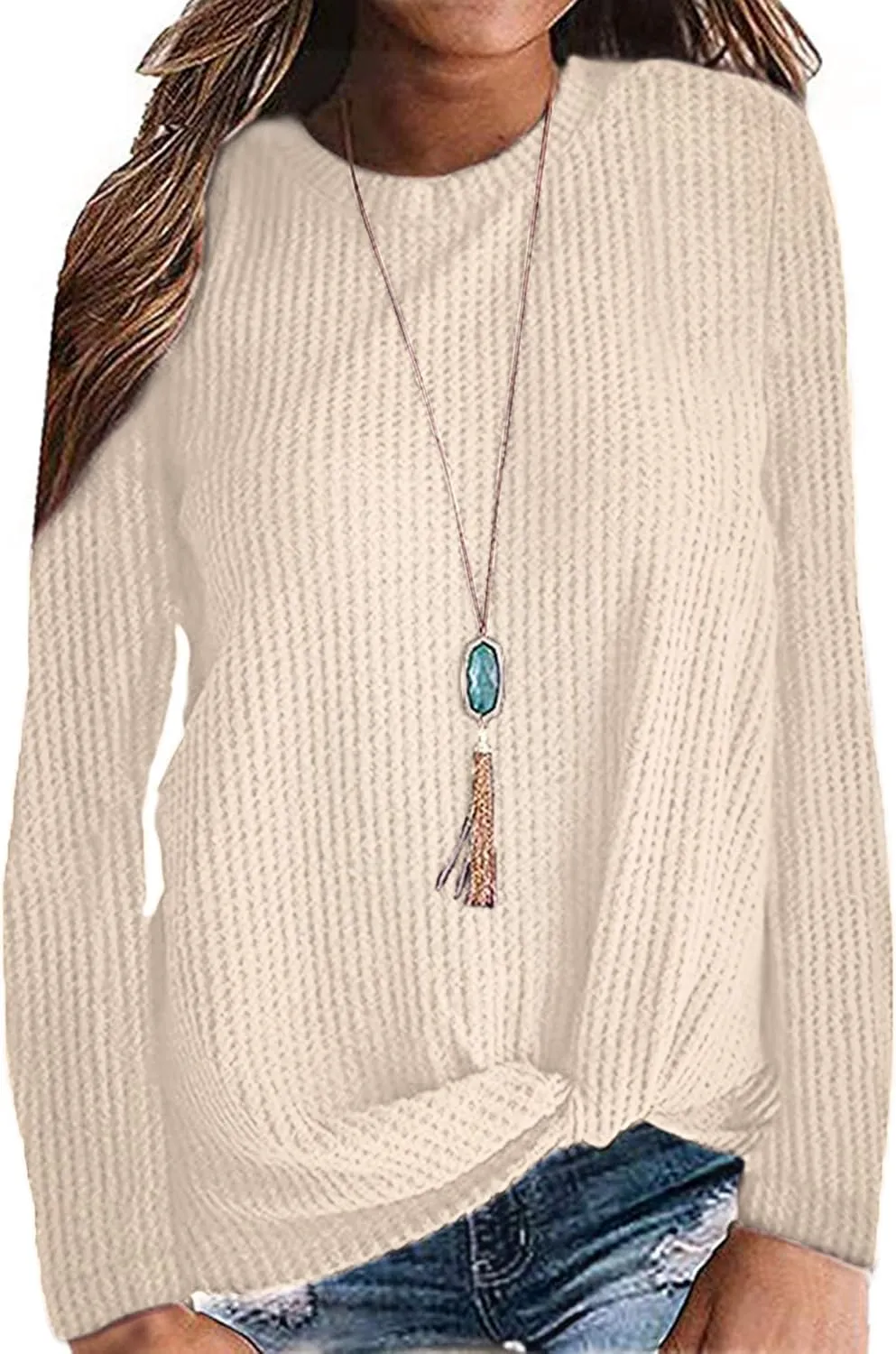 MISFAY Womens Casual Top Long Sleeve Cute Twist Knot Waffle Knit Shirts Tops