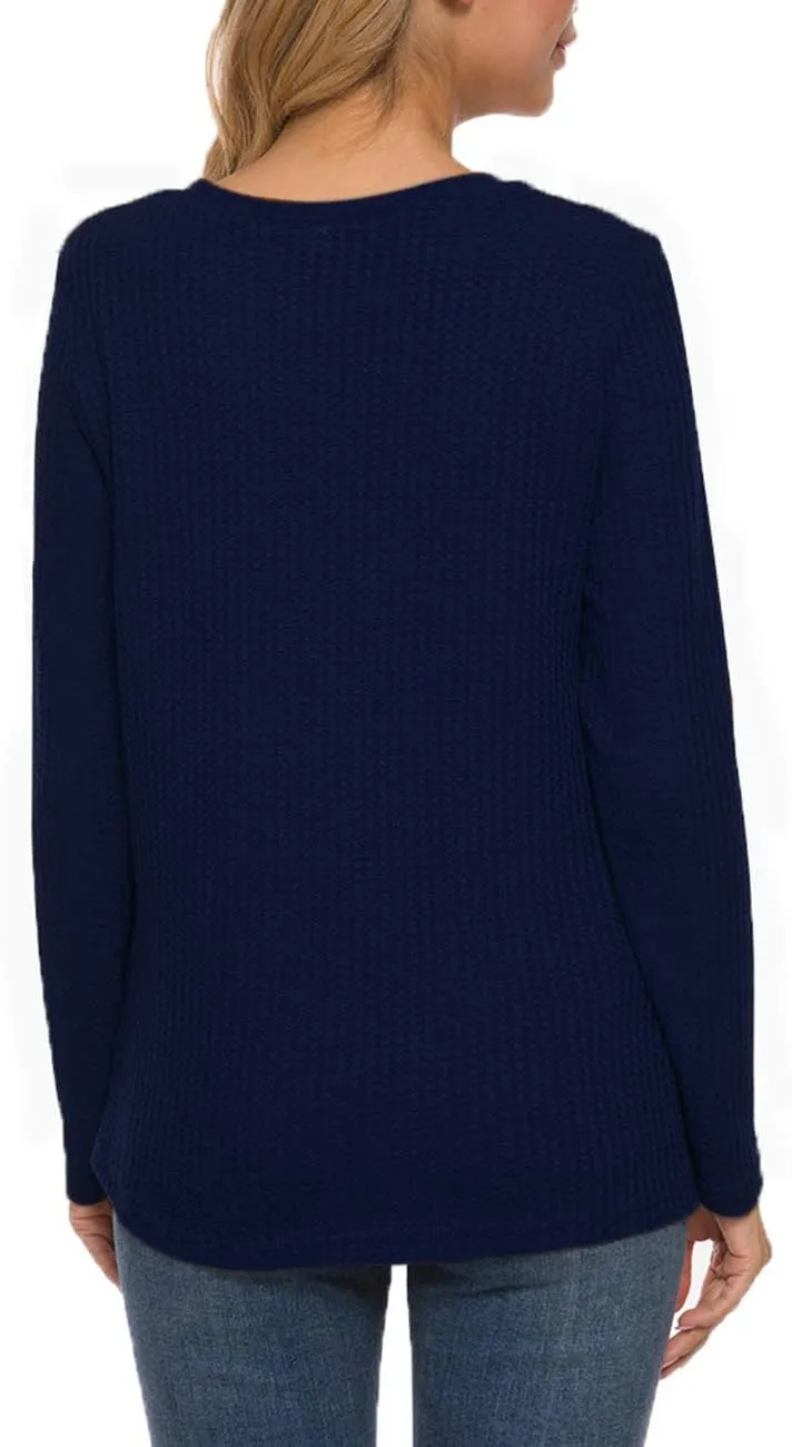 MISFAY Womens Casual Top Long Sleeve Cute Twist Knot Waffle Knit Shirts Tops