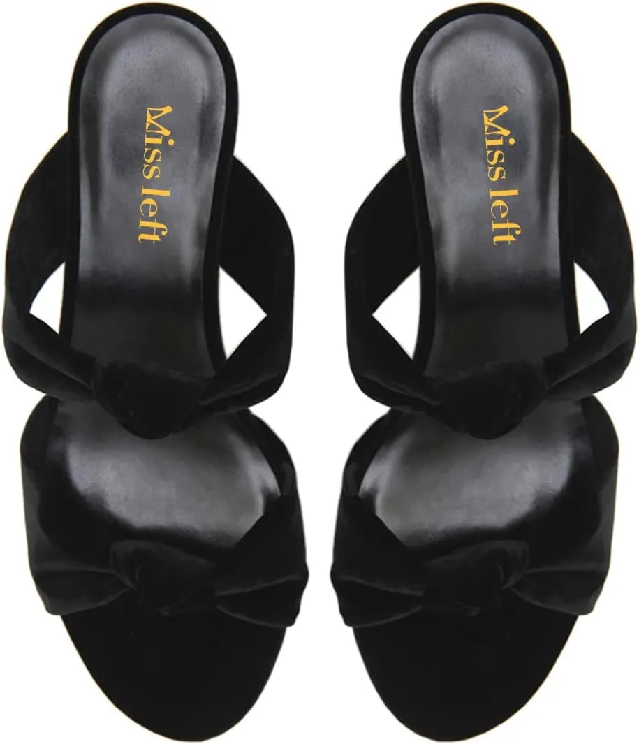 miss left Women Stylish Open Toe Two Knotted Straps Mules Comfoy Low Heel Slip on Summer Casual Daily Slide Sandals Size 4-16 US
