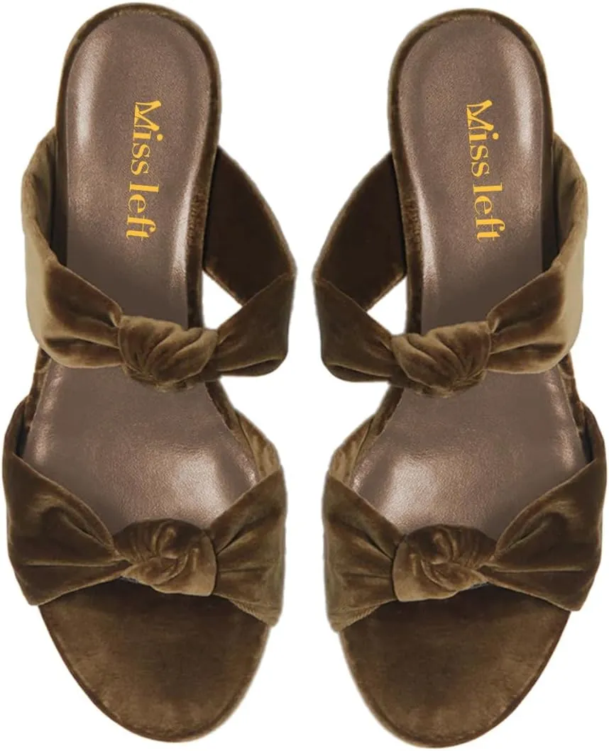 miss left Women Stylish Open Toe Two Knotted Straps Mules Comfoy Low Heel Slip on Summer Casual Daily Slide Sandals Size 4-16 US