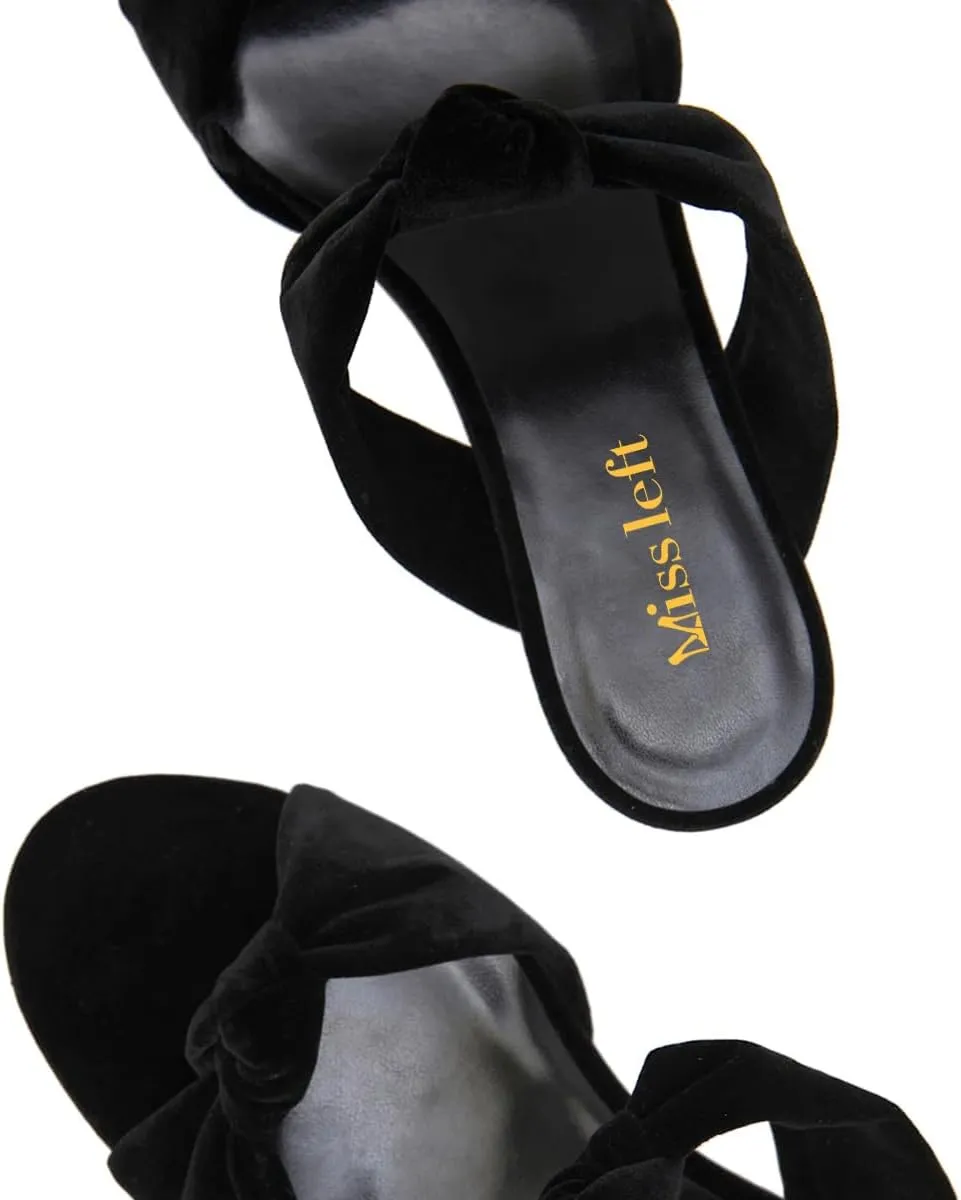 miss left Women Stylish Open Toe Two Knotted Straps Mules Comfoy Low Heel Slip on Summer Casual Daily Slide Sandals Size 4-16 US