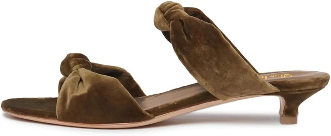 miss left Women Stylish Open Toe Two Knotted Straps Mules Comfoy Low Heel Slip on Summer Casual Daily Slide Sandals Size 4-16 US