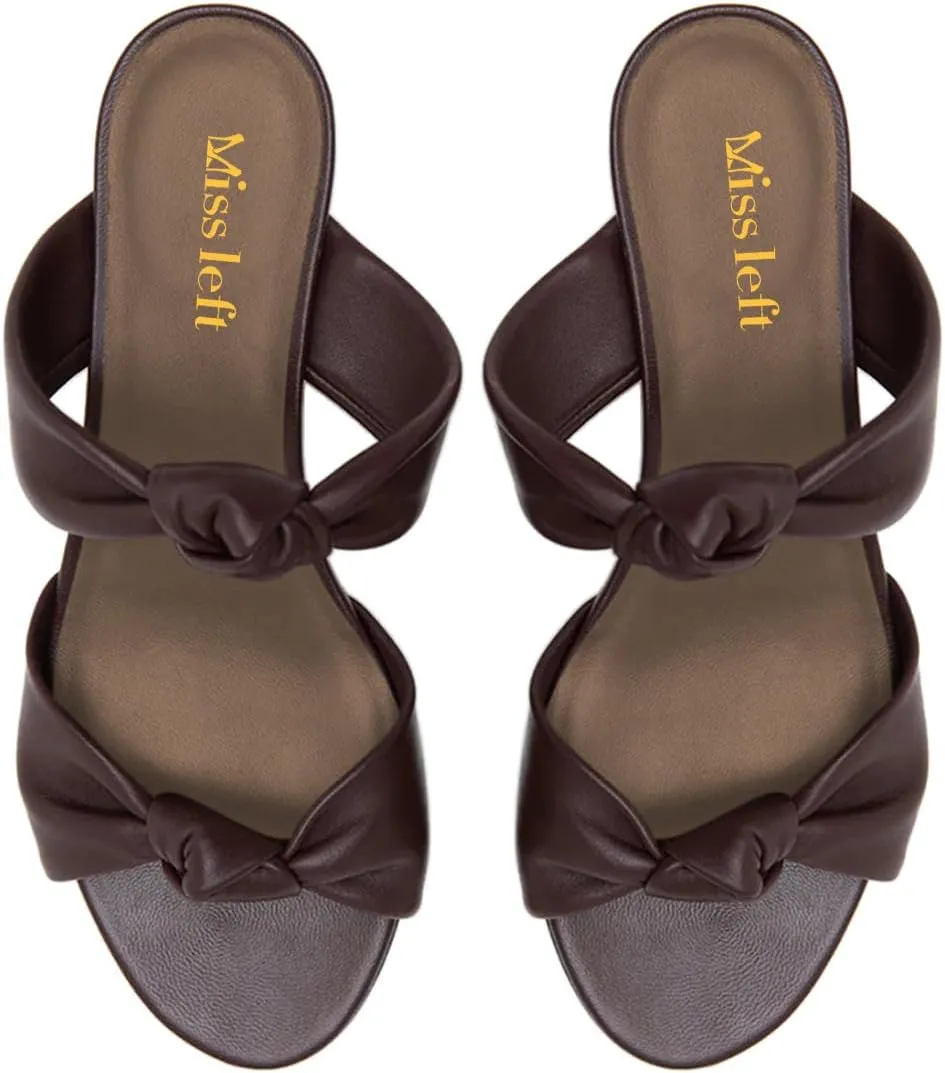 miss left Women Stylish Open Toe Two Knotted Straps Mules Comfoy Low Heel Slip on Summer Casual Daily Slide Sandals Size 4-16 US