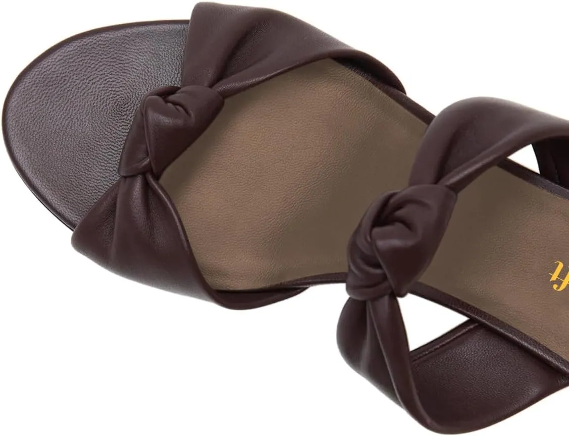 miss left Women Stylish Open Toe Two Knotted Straps Mules Comfoy Low Heel Slip on Summer Casual Daily Slide Sandals Size 4-16 US