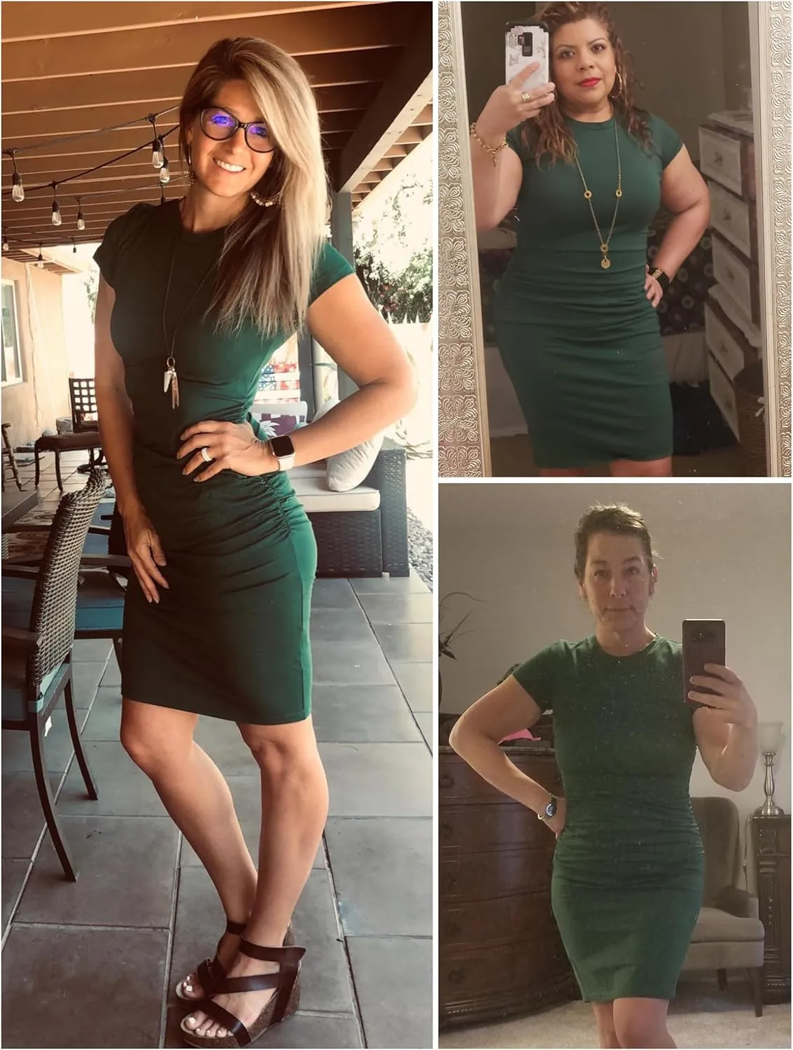 Missufe Women's Short Sleeve Ruched Casual Sundress Midi Bodycon T Shirt Dress