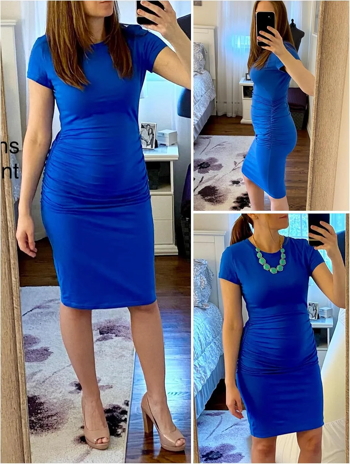 Missufe Women's Short Sleeve Ruched Casual Sundress Midi Bodycon T Shirt Dress