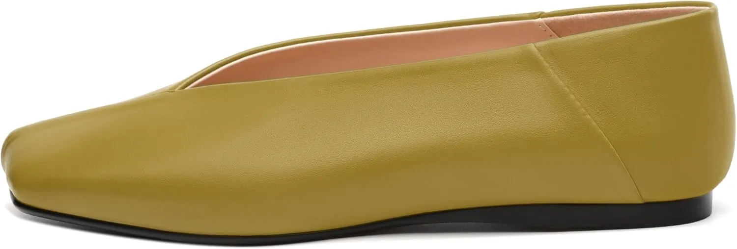 MODENCOCO Womens Flats Square Toe Ballet Flat for Women Loafers Flats Dress Shoes Comfortable Business Casual Work Shoes