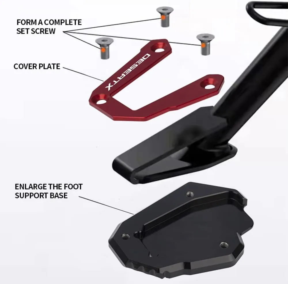 Motorcycle Side Stand Extension Kickstand Plate Compatible With Ducati DesertX 2022 2023 | Foot Pad Support Desert X Desert-X Accessories (red-2)