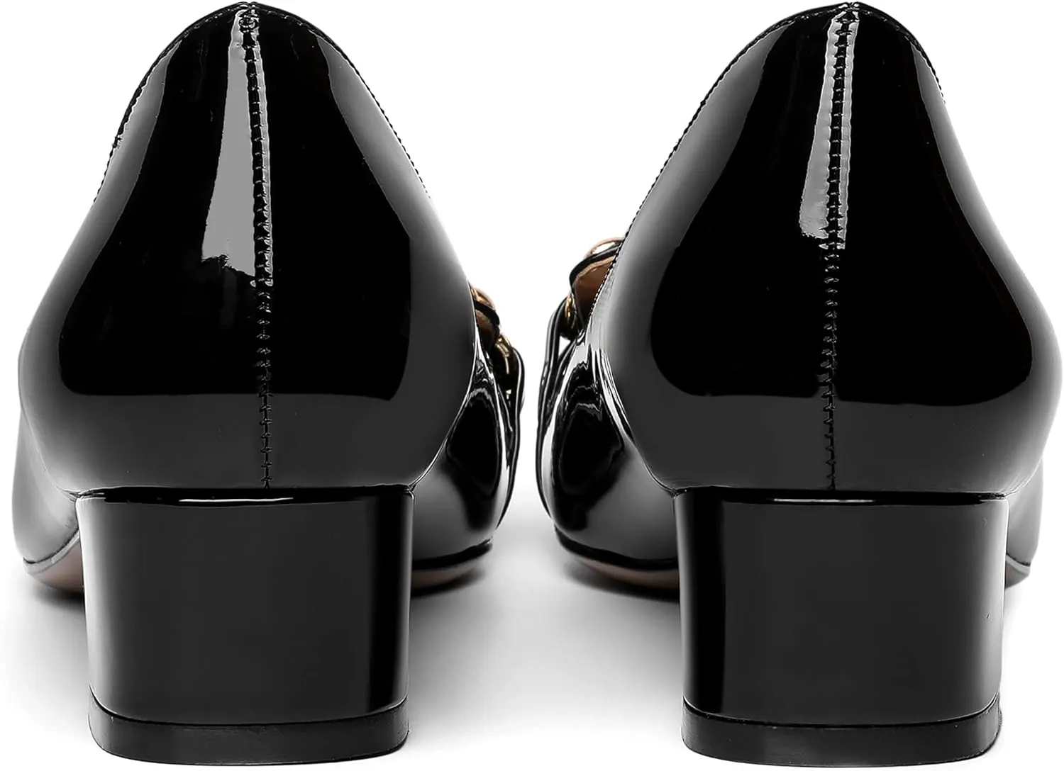 MOVINSTEPS Womens Square Toe Patent Metal Chain Office Slip On Loafers Dress Chunky Low Heel Pumps Shoes 1.5 Inch