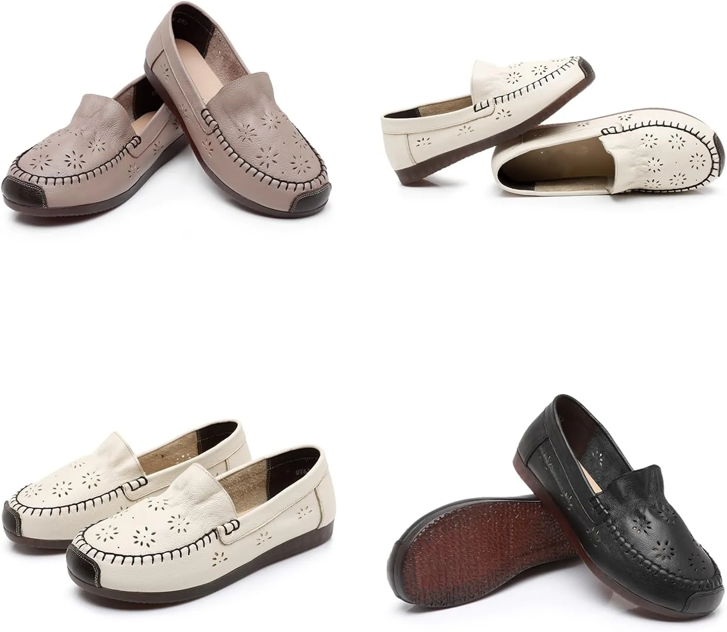 MOYOWEI Women's Leather Ruched Dress Flats Shoes,Summer/Fall Vintage Comfort Non-slip Softsole Oxford Casual Walking Loafers
