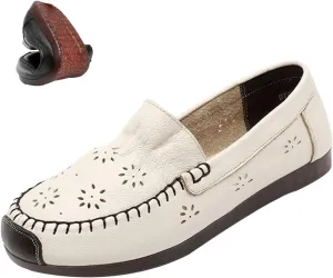 MOYOWEI Women's Leather Ruched Dress Flats Shoes,Summer/Fall Vintage Comfort Non-slip Softsole Oxford Casual Walking Loafers