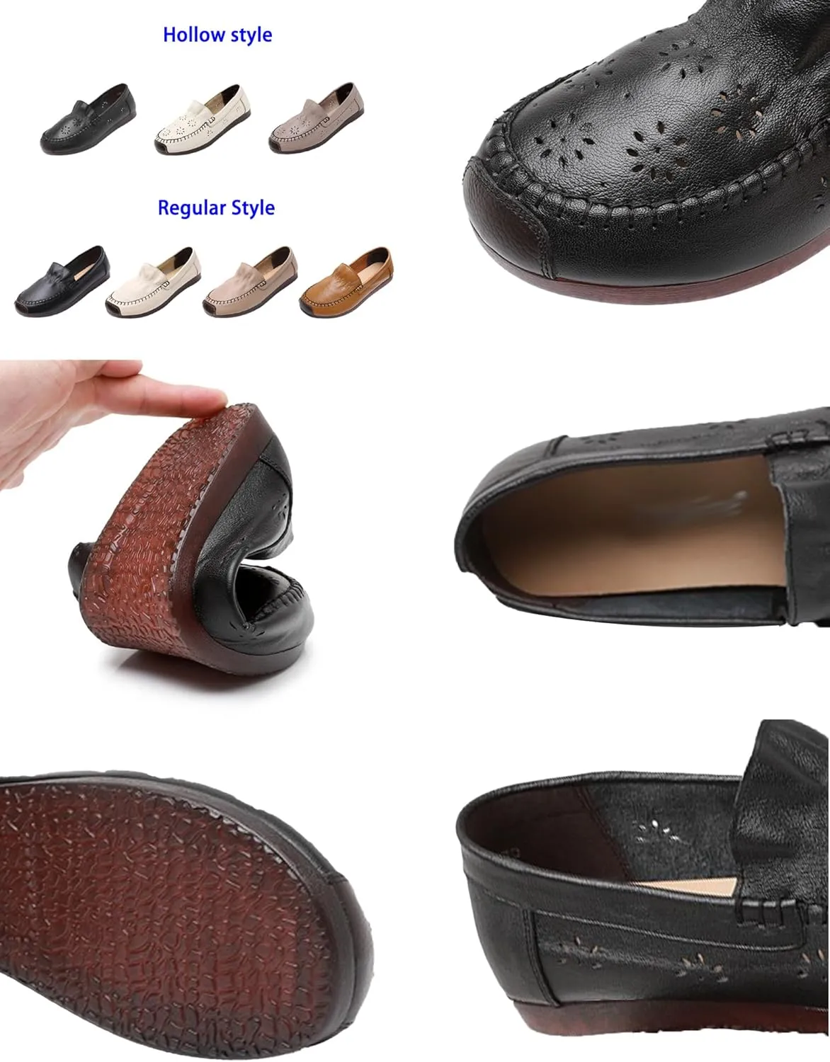 MOYOWEI Women's Leather Ruched Dress Flats Shoes,Summer/Fall Vintage Comfort Non-slip Softsole Oxford Casual Walking Loafers