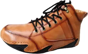 MSYINGL Mens Driving Loafers Shoes,Comfortable Leather Lace-Up Boat Shoes,Handmade Skate Shoes,Lightweight Walking Shoes