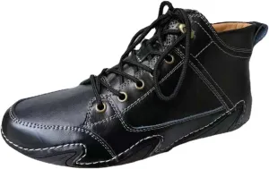 MSYINGL Mens Driving Loafers Shoes,Comfortable Leather Lace-Up Boat Shoes,Handmade Skate Shoes,Lightweight Walking Shoes