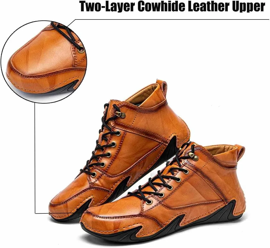 MSYINGL Mens Driving Loafers Shoes,Comfortable Leather Lace-Up Boat Shoes,Handmade Skate Shoes,Lightweight Walking Shoes