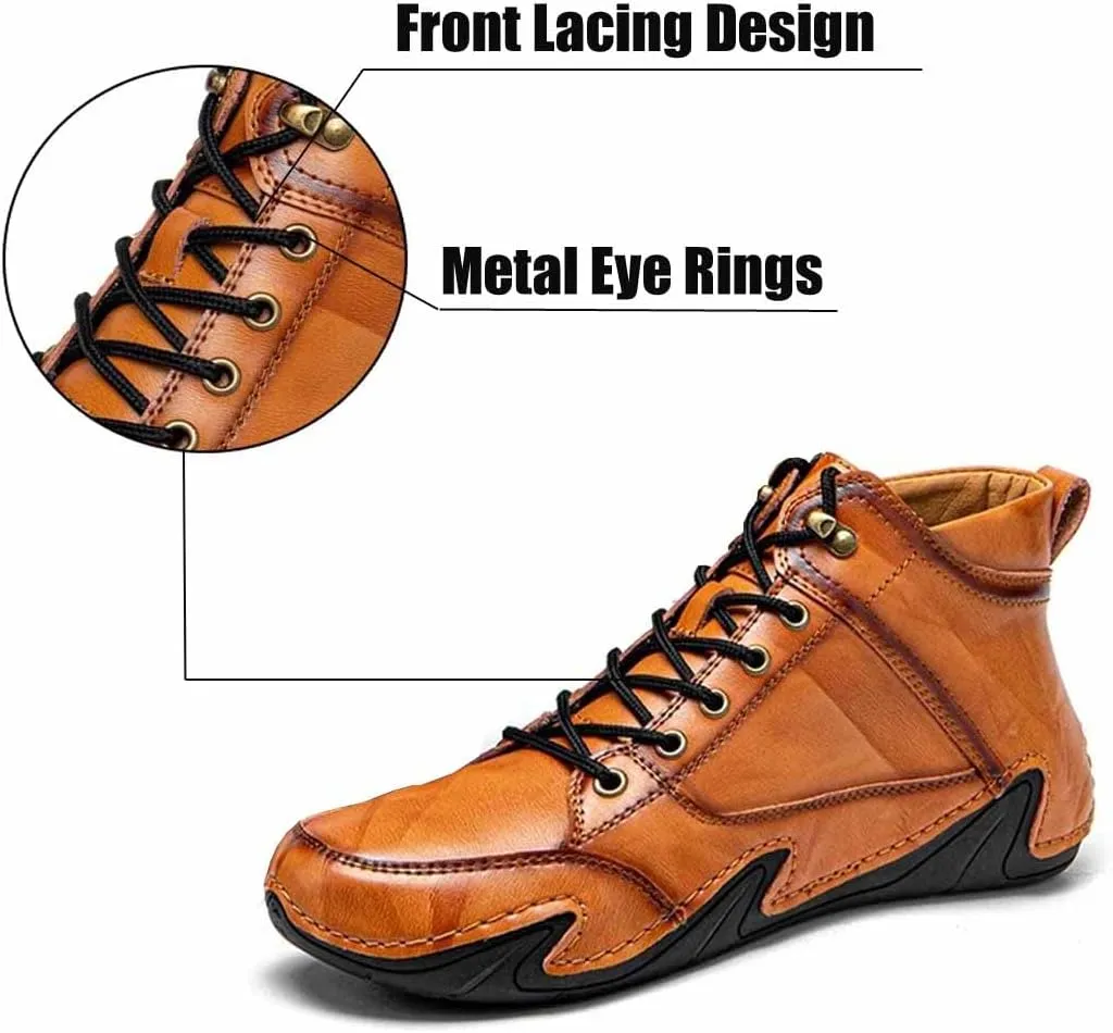 MSYINGL Mens Driving Loafers Shoes,Comfortable Leather Lace-Up Boat Shoes,Handmade Skate Shoes,Lightweight Walking Shoes