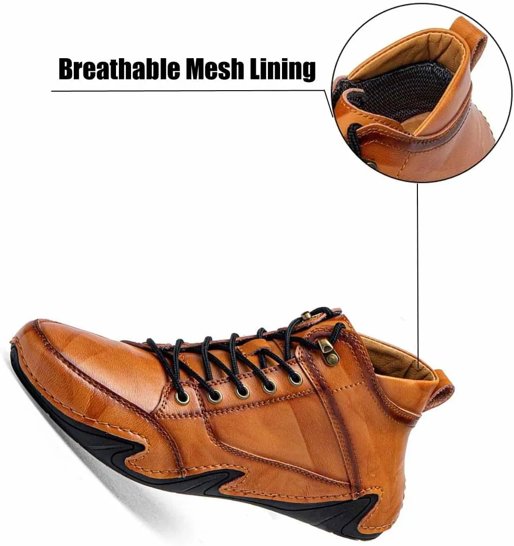 MSYINGL Mens Driving Loafers Shoes,Comfortable Leather Lace-Up Boat Shoes,Handmade Skate Shoes,Lightweight Walking Shoes