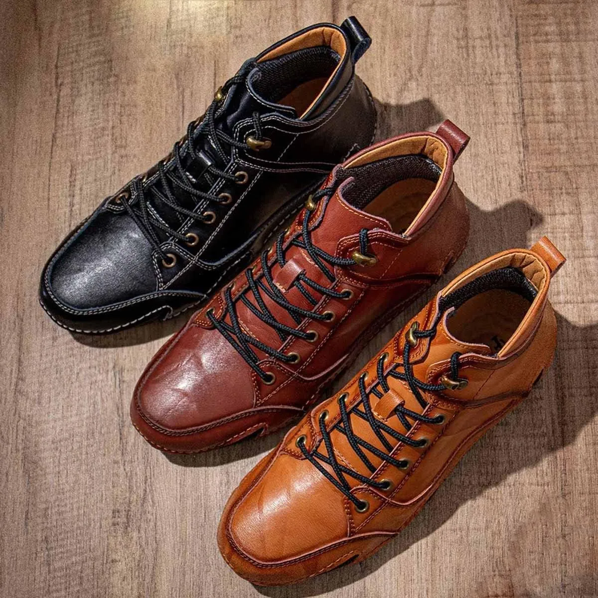 MSYINGL Mens Driving Loafers Shoes,Comfortable Leather Lace-Up Boat Shoes,Handmade Skate Shoes,Lightweight Walking Shoes